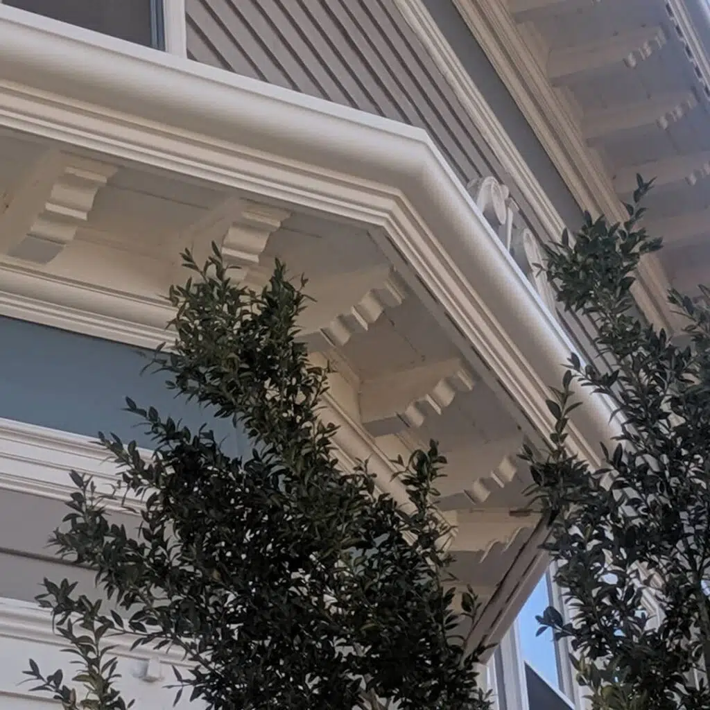  fiberglass gutters installed with crown molding exterior trim 